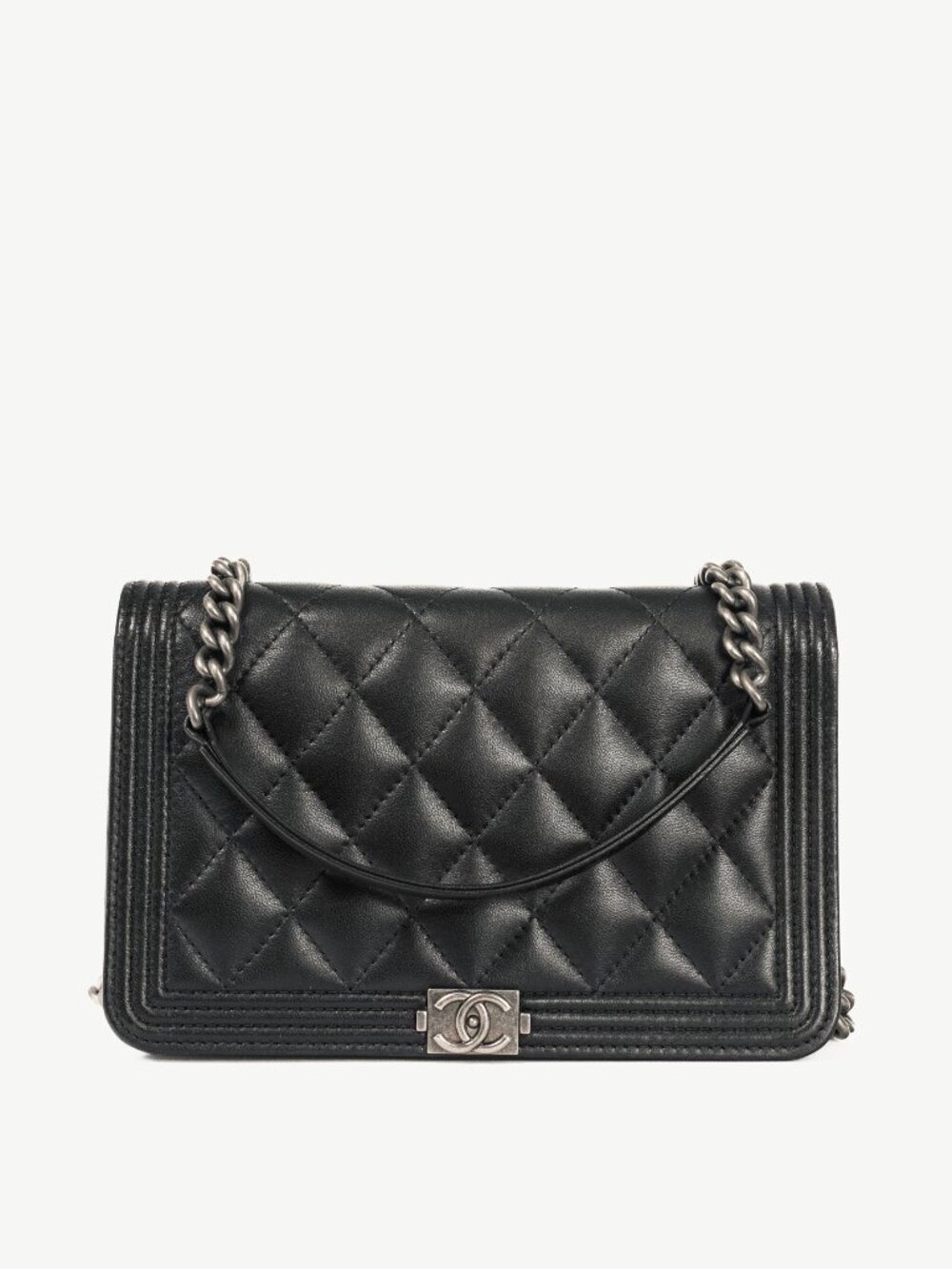Chanel Boy Black Quilted Lambskin SHW Wallet-on-Chain